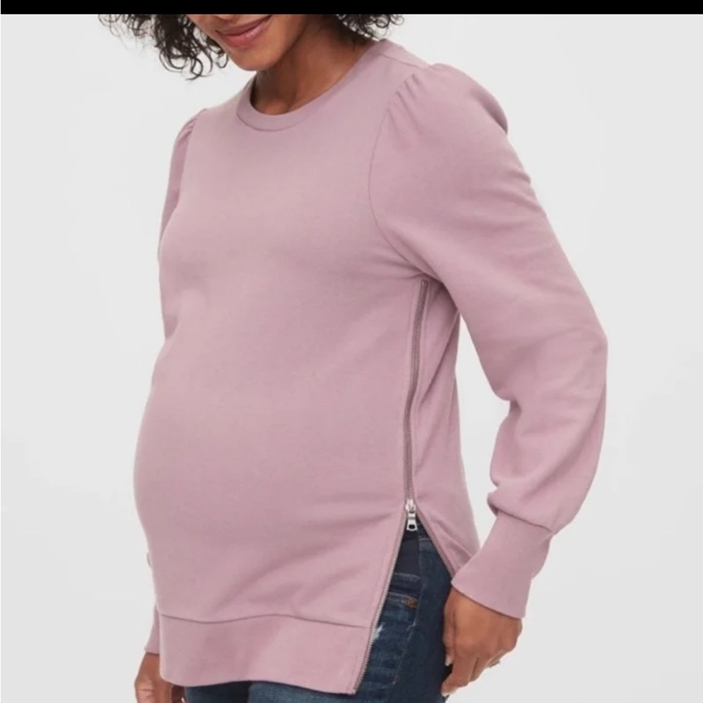 Maternity Nursing Side-Zip Puff Sleeve Sweatshirt